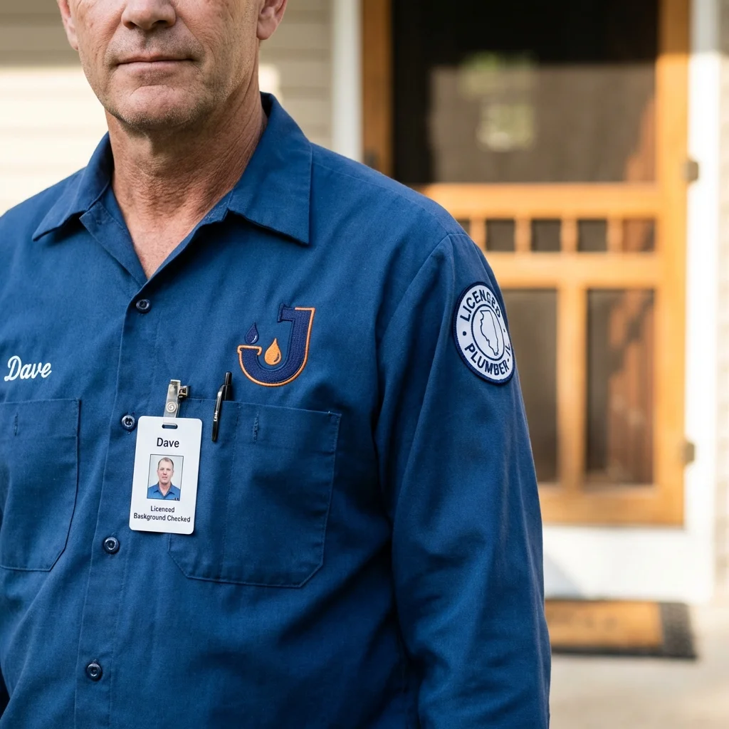 Licensed plumber showing ID badge in Grove Hill, AL