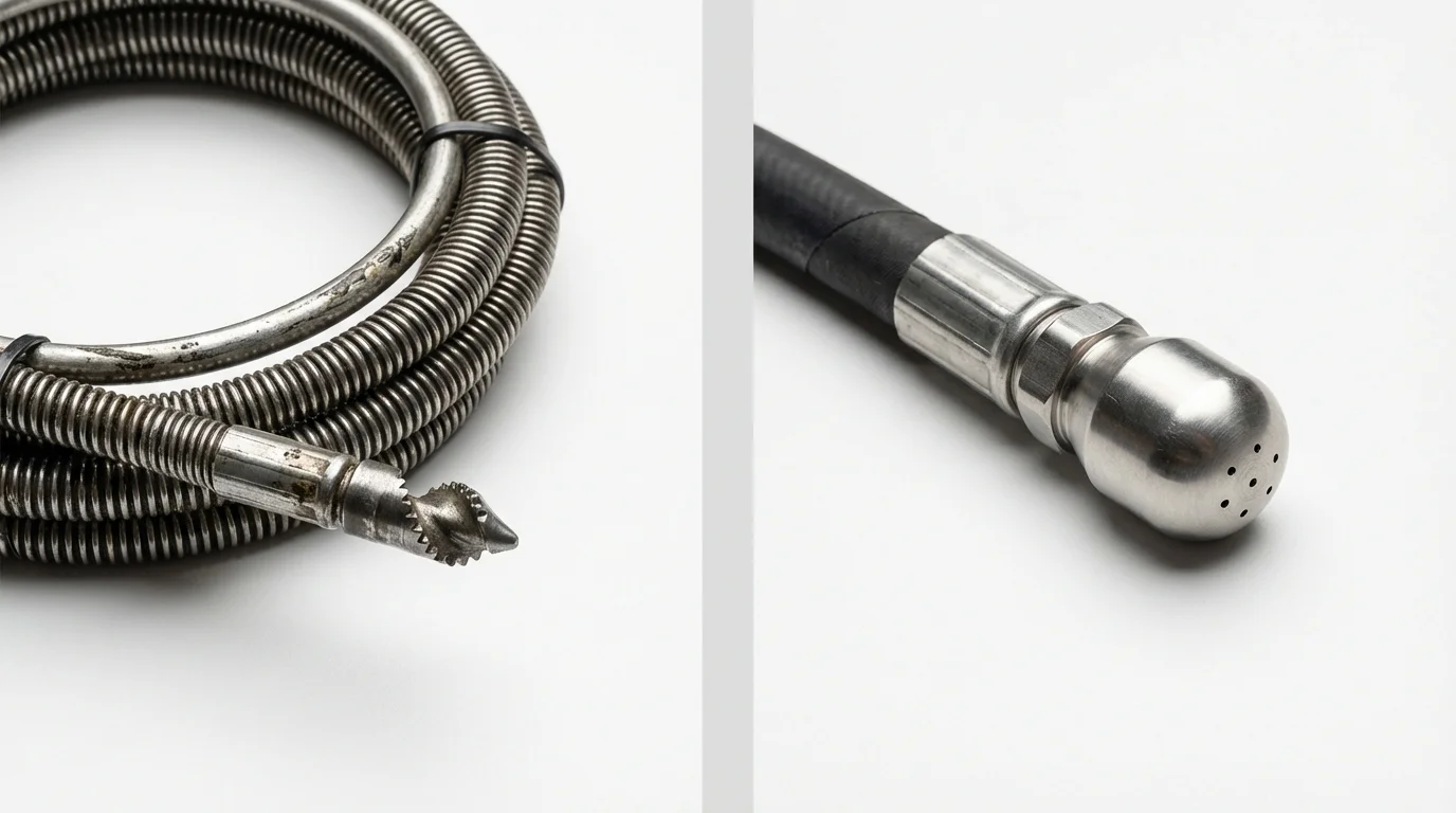 Drain snake cable and hydro jetting nozzle used for drain cleaning in Grove Hill, AL