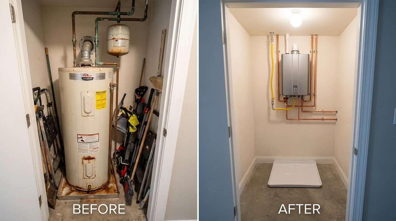 Tank water heater versus wall-mounted tankless unit comparison for Grove Hill, AL homeowners