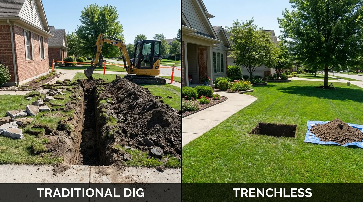 Trenchless sewer repair with minimal yard damage versus traditional excavation in Grove Hill, AL